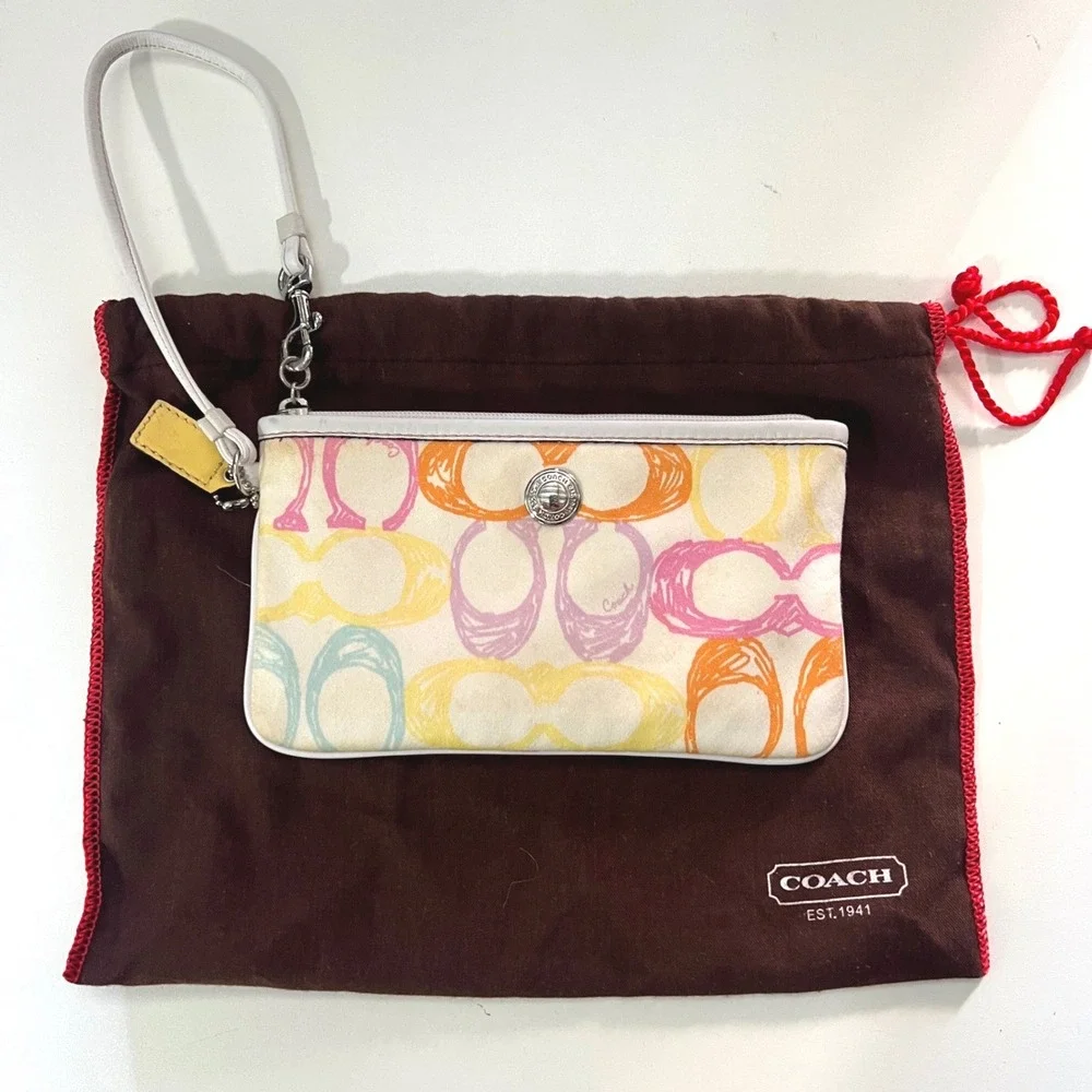 Y2K Coach Wristlet Signature C Pattern Canvas‎ Leather Trim Multi Color